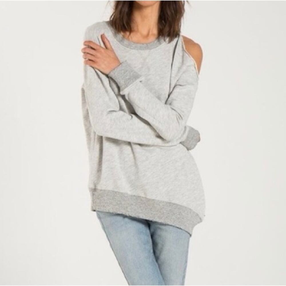 N:Philanthropy Grey Distressed Cold Shoulder Sweatshirt Pullover Size Small